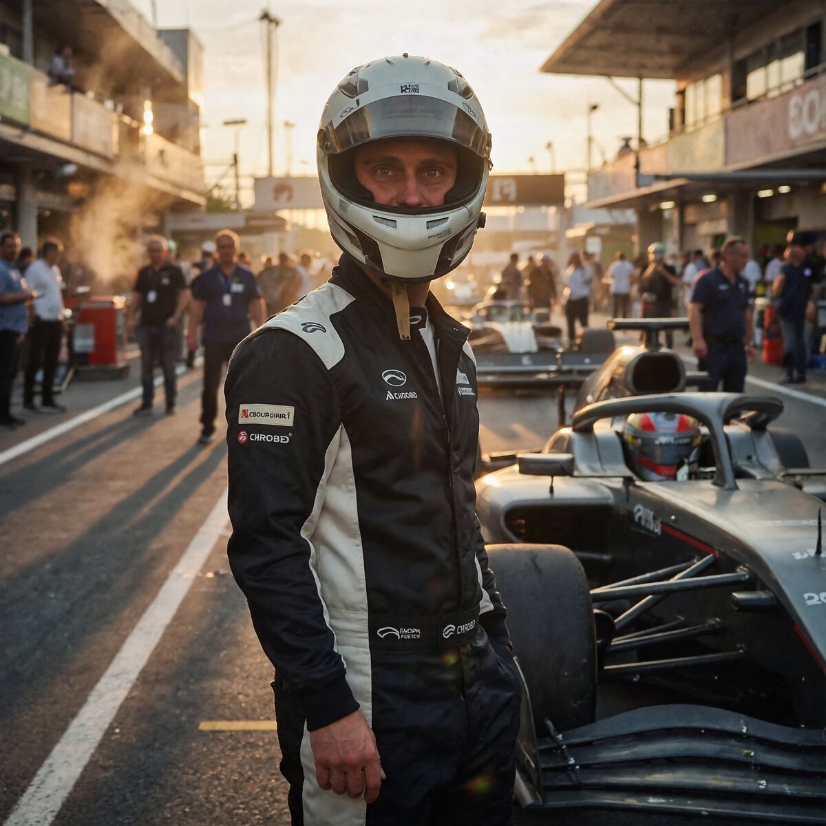 Cinematic jelenet — pit lane naplementében